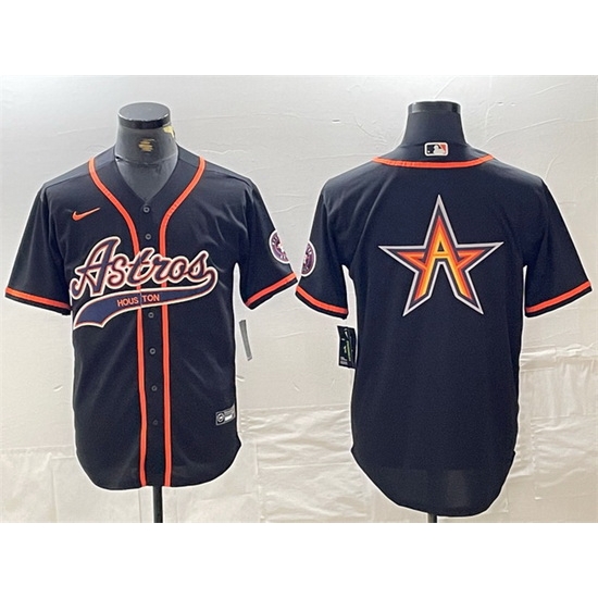 Men Houston Astros Black Team Big Logo With Patch Cool Base Stitched Baseball Jersey 3 Men Houston Astros Black Team Big Logo With Patch Cool Base Stitched Baseball Jersey 3