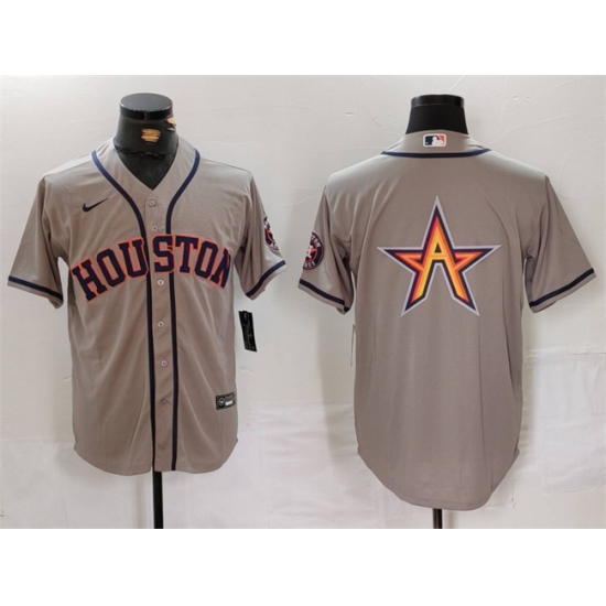 Men Houston Astros Gray Team Big Logo With Patch Cool Base Stitched Baseball Jersey 7 Men Houston Astros Gray Team Big Logo With Patch Cool Base Stitched Baseball Jersey 7