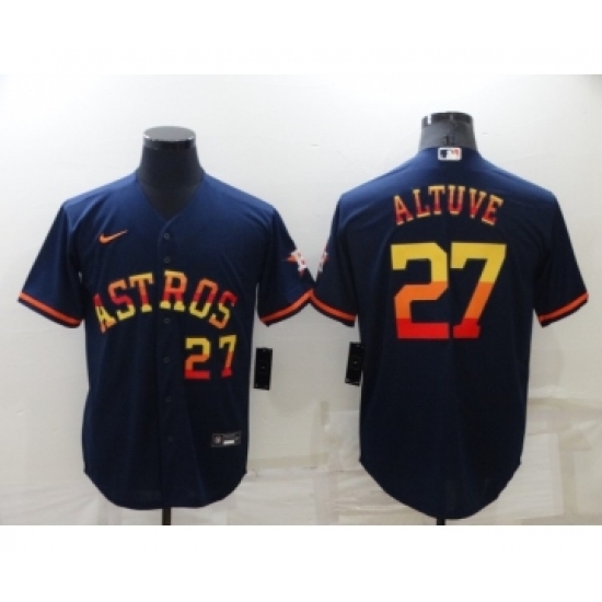 Men's Houston Astros #27 Jose Altuve Number Navy Blue Rainbow Stitched MLB Cool Base Nike Jersey Men's Houston Astros #27 Jose Altuve Number Navy Blue Rainbow Stitched MLB Cool Base Nike Jersey