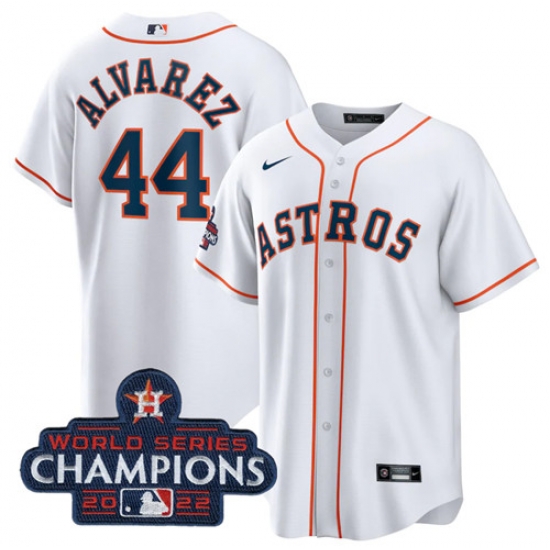 Men's Houston Astros #44 Yordan Alvarez White 2022 World Series Champions Home Stitched Baseball Jersey Men's Houston Astros #44 Yordan Alvarez White 2022 World Series Champions Home Stitched Baseball Jersey