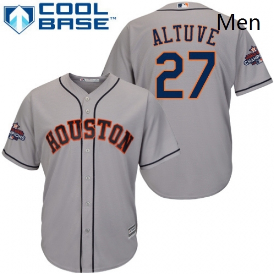 Mens Majestic Houston Astros 27 Jose Altuve Replica Grey Road 2017 World Series Champions Cool Base MLB Jersey Mens Majestic Houston Astros 27 Jose Altuve Replica Grey Road 2017 World Series Champions Cool Base MLB Jersey