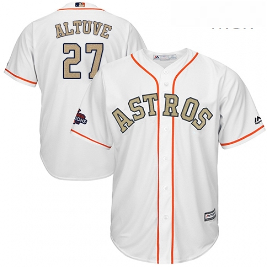 Mens Majestic Houston Astros 27 Jose Altuve Replica White 2018 Gold Program Cool Base MLB Jersey Mens Majestic Houston Astros 27 Jose Altuve Replica White 2018 Gold Program Cool Base MLB Jersey