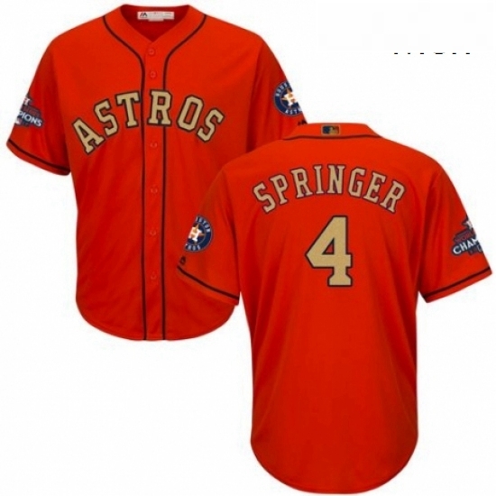 Mens Majestic Houston Astros 4 George Springer Replica Orange Alternate 2018 Gold Program Cool Base MLB Jersey Mens Majestic Houston Astros 4 George Springer Replica Orange Alternate 2018 Gold Program Cool Base MLB Jersey