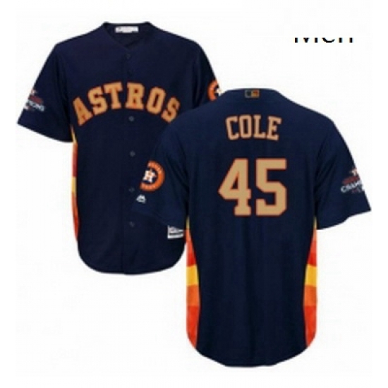 Mens Majestic Houston Astros 45 Gerrit Cole Replica Navy Blue Alternate 2018 Gold Program Cool Base MLB Jersey Mens Majestic Houston Astros 45 Gerrit Cole Replica Navy Blue Alternate 2018 Gold Program Cool Base MLB Jersey