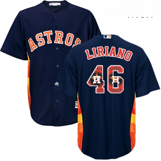 Mens Majestic Houston Astros 46 Francisco Liriano Authentic Navy Blue Team Logo Fashion Cool Base MLB Jersey Mens Majestic Houston Astros 46 Francisco Liriano Authentic Navy Blue Team Logo Fashion Cool Base MLB Jersey