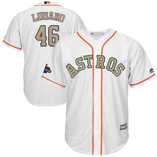 Mens Majestic Houston Astros 46 Francisco Liriano Replica White 2018 Gold Program Cool Base MLB Jersey Mens Majestic Houston Astros 46 Francisco Liriano Replica White 2018 Gold Program Cool Base MLB Jersey