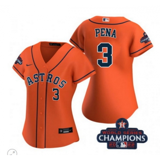 Women Houston Astros 3 Jeremy Pe F1a Orange 2022 World Series Champions With No In Front Stitched Baseball Jersey Women Houston Astros 3 Jeremy Pe F1a Orange 2022 World Series Champions With No In Front Stitched Baseball Jersey