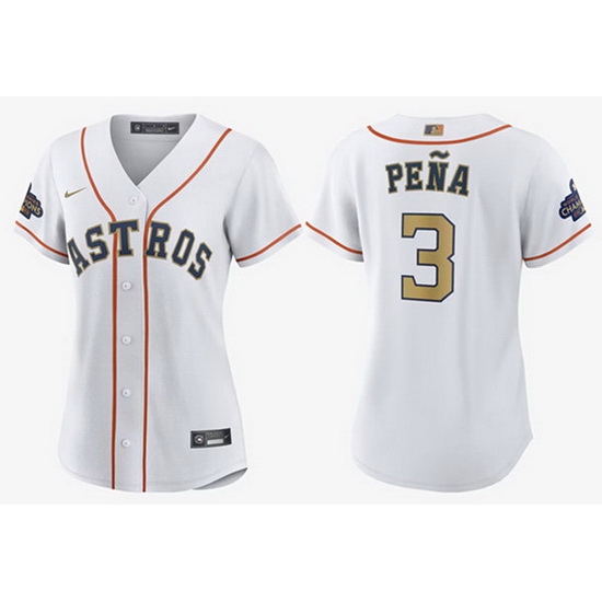 Women Houston Astros 3 Jeremy Pe F1a White 2023 Gold Collection With World Serise Champions Patch Stitched Jersey Women Houston Astros 3 Jeremy Pe F1a White 2023 Gold Collection With World Serise Champions Patch Stitched Jersey