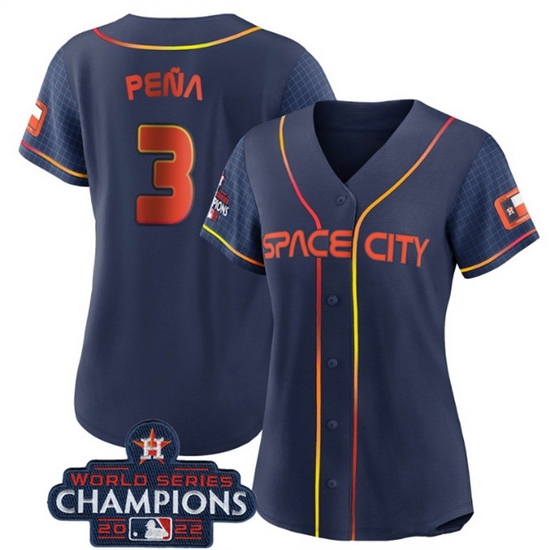 Women Houston Astros 3 Jeremy Pena Navy 2022 World Series Champions City Connect Stitched Baseball Jersey Women Houston Astros 3 Jeremy Pena Navy 2022 World Series Champions City Connect Stitched Baseball Jersey