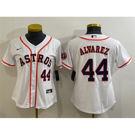 Women Houston Astros 44 Yordan Alvarez White With Patch Cool Base Stitched Baseball Jersey Women Houston Astros 44 Yordan Alvarez White With Patch Cool Base Stitched Baseball Jersey