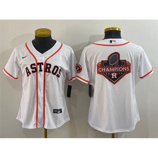 Women Houston Astros White 2022 World Series Champions Team Big Logo With Patch Cool Base Stitched Baseball Jersey Women Houston Astros White 2022 World Series Champions Team Big Logo With Patch Cool Base Stitched Baseball Jersey