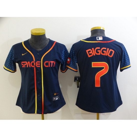 Women's Houston Astros #7 Craig Biggio 2022 Navy Blue City Connect Cool Base Stitched Jersey Women's Houston Astros #7 Craig Biggio 2022 Navy Blue City Connect Cool Base Stitched Jersey