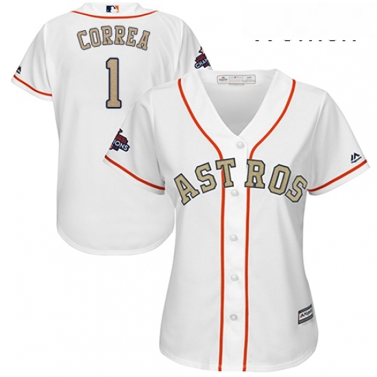 Womens Majestic Houston Astros 1 Carlos Correa Authentic White 2018 Gold Program Cool Base MLB Jersey Womens Majestic Houston Astros 1 Carlos Correa Authentic White 2018 Gold Program Cool Base MLB Jersey