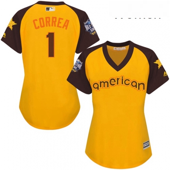 Womens Majestic Houston Astros 1 Carlos Correa Authentic Yellow 2016 All Star American League BP Cool Base MLB Jersey Womens Majestic Houston Astros 1 Carlos Correa Authentic Yellow 2016 All Star American League BP Cool Base MLB Jersey