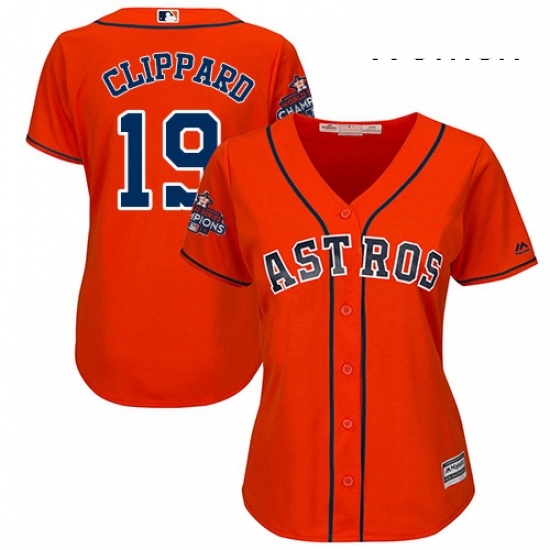 Womens Majestic Houston Astros 19 Tyler Clippard Authentic Orange Alternate 2017 World Series Champions Cool Base MLB Jersey Womens Majestic Houston Astros 19 Tyler Clippard Authentic Orange Alternate 2017 World Series Champions Cool Base MLB Jersey