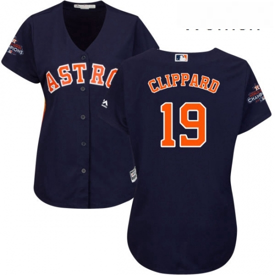Womens Majestic Houston Astros 19 Tyler Clippard Replica Navy Blue Alternate 2017 World Series Champions Cool Base MLB Jersey Womens Majestic Houston Astros 19 Tyler Clippard Replica Navy Blue Alternate 2017 World Series Champions Cool Base MLB Jersey