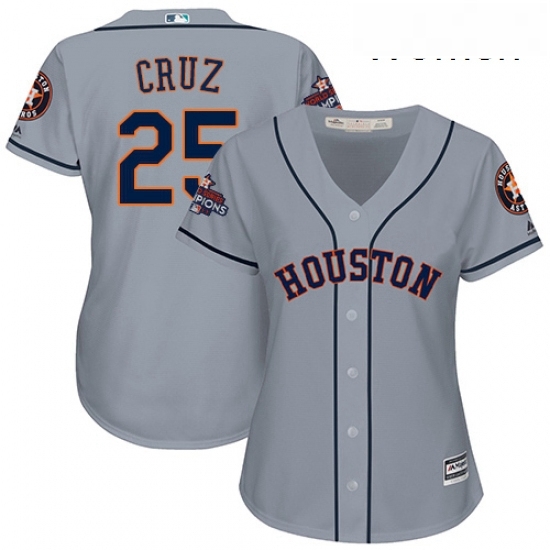 Womens Majestic Houston Astros 25 Jose Cruz Jr Replica Grey Road 2017 World Series Champions Cool Base MLB Jersey Womens Majestic Houston Astros 25 Jose Cruz Jr Replica Grey Road 2017 World Series Champions Cool Base MLB Jersey