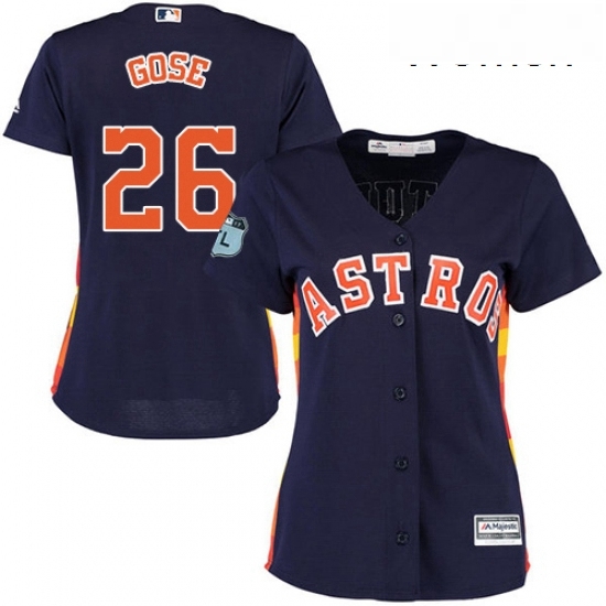 Womens Majestic Houston Astros 26 Anthony Gose Replica Navy Blue Alternate Cool Base MLB Jersey 