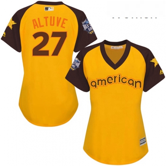 Womens Majestic Houston Astros 27 Jose Altuve Authentic Yellow 2016 All Star American League BP Cool Base MLB Jersey Womens Majestic Houston Astros 27 Jose Altuve Authentic Yellow 2016 All Star American League BP Cool Base MLB Jersey