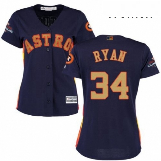 Womens Majestic Houston Astros 34 Nolan Ryan Authentic Navy Blue Alternate 2018 Gold Program Cool Base MLB Jersey Womens Majestic Houston Astros 34 Nolan Ryan Authentic Navy Blue Alternate 2018 Gold Program Cool Base MLB Jersey