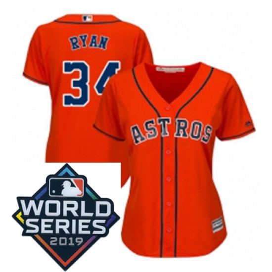 Womens Majestic Houston Astros 34 Nolan Ryan Orange Alternate Cool Base Sitched 2019 World Series Patch Jersey Womens Majestic Houston Astros 34 Nolan Ryan Orange Alternate Cool Base Sitched 2019 World Series Patch Jersey