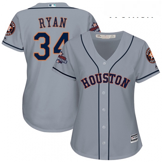 Womens Majestic Houston Astros 34 Nolan Ryan Replica Grey Road 2017 World Series Champions Cool Base MLB Jersey Womens Majestic Houston Astros 34 Nolan Ryan Replica Grey Road 2017 World Series Champions Cool Base MLB Jersey
