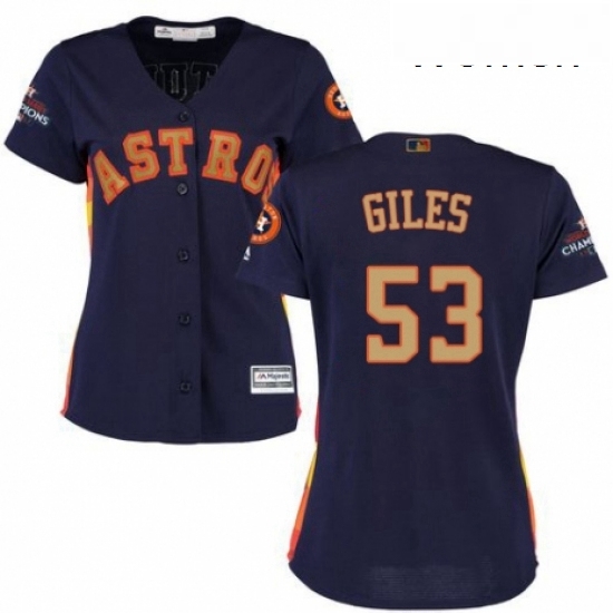 Womens Majestic Houston Astros 53 Ken Giles Authentic Navy Blue Alternate 2018 Gold Program Cool Base MLB Jersey Womens Majestic Houston Astros 53 Ken Giles Authentic Navy Blue Alternate 2018 Gold Program Cool Base MLB Jersey