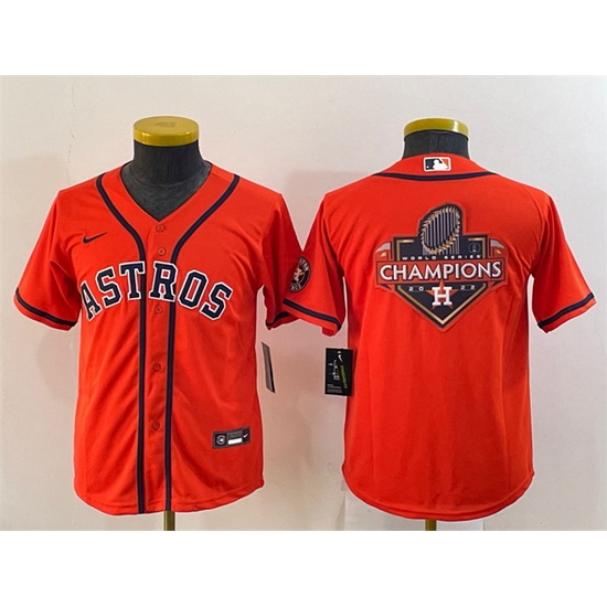 Youth Houston Astros Orange 2022 World Series Champions Team Big Logo With Patch Cool Base Stitched Jersey