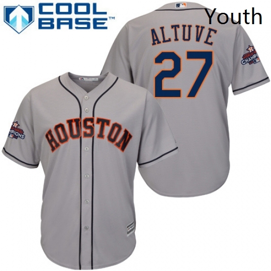 Youth Majestic Houston Astros 27 Jose Altuve Replica Grey Road 2017 World Series Champions Cool Base MLB Jersey Youth Majestic Houston Astros 27 Jose Altuve Replica Grey Road 2017 World Series Champions Cool Base MLB Jersey