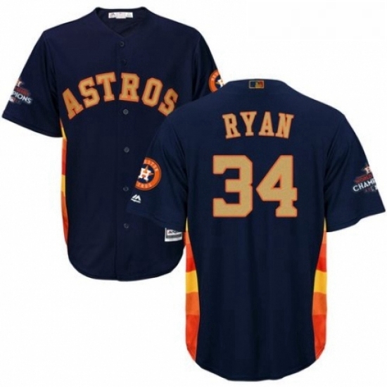 Youth Majestic Houston Astros 34 Nolan Ryan Authentic Navy Blue Alternate 2018 Gold Program Cool Base MLB Jersey Youth Majestic Houston Astros 34 Nolan Ryan Authentic Navy Blue Alternate 2018 Gold Program Cool Base MLB Jersey