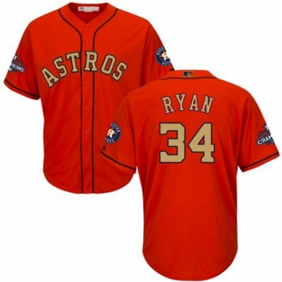 Youth Majestic Houston Astros 34 Nolan Ryan Authentic Orange Alternate 2018 Gold Program Cool Base MLB Jersey Youth Majestic Houston Astros 34 Nolan Ryan Authentic Orange Alternate 2018 Gold Program Cool Base MLB Jersey