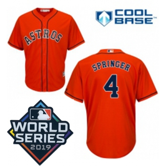 Youth Majestic Houston Astros 4 George Springer Orange Alternate Cool Base Sitched 2019 World Series Patch Jersey Youth Majestic Houston Astros 4 George Springer Orange Alternate Cool Base Sitched 2019 World Series Patch Jersey