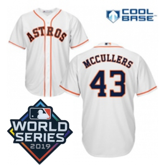 Youth Majestic Houston Astros 43 Lance McCullers White Home Cool Base Sitched 2019 World Series Patch Jersey Youth Majestic Houston Astros 43 Lance McCullers White Home Cool Base Sitched 2019 World Series Patch Jersey