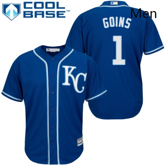 Mens Majestic Kansas City Royals 1 Ryan Goins Replica Blue Alternate 2 Cool Base MLB Jersey Mens Majestic Kansas City Royals 1 Ryan Goins Replica Blue Alternate 2 Cool Base MLB Jersey