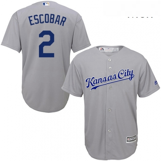 Mens Majestic Kansas City Royals 2 Alcides Escobar Replica Grey Road Cool Base MLB Jersey Mens Majestic Kansas City Royals 2 Alcides Escobar Replica Grey Road Cool Base MLB Jersey