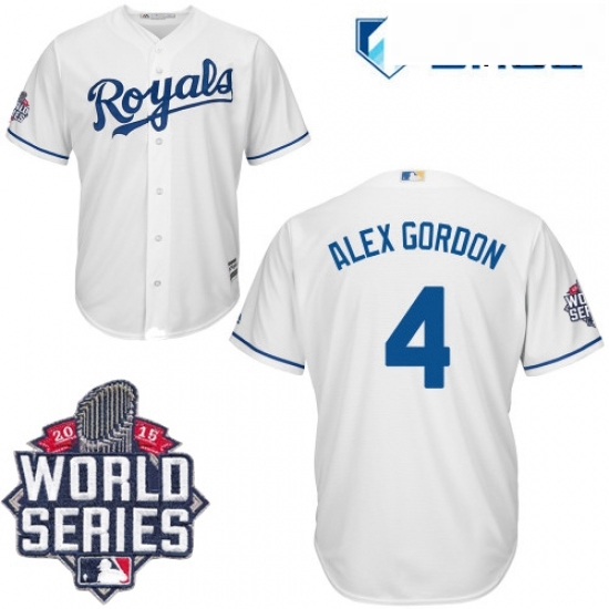 Mens Majestic Kansas City Royals 4 Alex Gordon Replica White Home Cool Base 2015 World Series Mens Majestic Kansas City Royals 4 Alex Gordon Replica White Home Cool Base 2015 World Series
