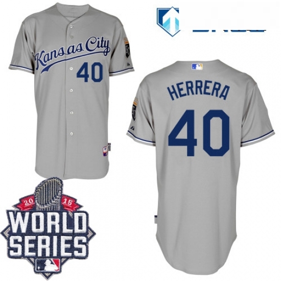 Mens Majestic Kansas City Royals 40 Kelvin Herrera Replica Grey Road Cool Base 2015 World Series Patch MLB Jersey Mens Majestic Kansas City Royals 40 Kelvin Herrera Replica Grey Road Cool Base 2015 World Series Patch MLB Jersey