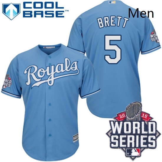 Mens Majestic Kansas City Royals 5 George Brett Authentic Light Blue Alternate 1 Cool Base 2015 World Series Patch MLB Jersey Mens Majestic Kansas City Royals 5 George Brett Authentic Light Blue Alternate 1 Cool Base 2015 World Series Patch MLB Jersey