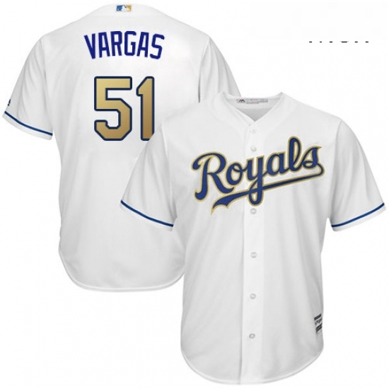 Mens Majestic Kansas City Royals 51 Jason Vargas Replica White Home Cool Base MLB Jersey 