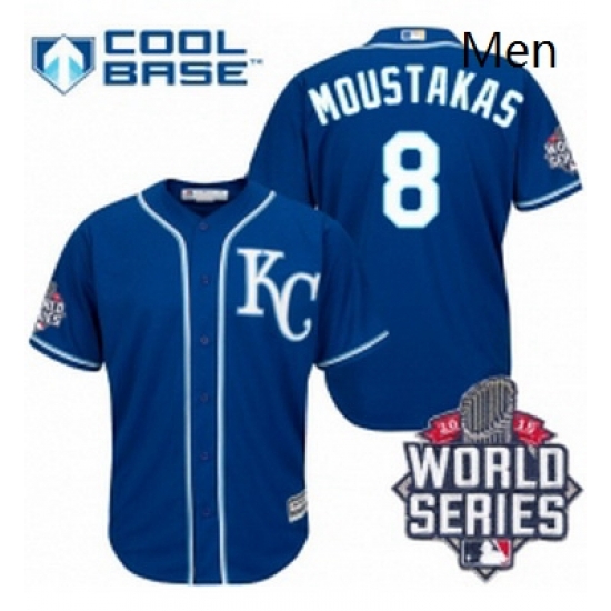 Mens Majestic Kansas City Royals 8 Mike Moustakas Authentic Blue Alternate 2 Cool Base 2015 World Series Mens Majestic Kansas City Royals 8 Mike Moustakas Authentic Blue Alternate 2 Cool Base 2015 World Series