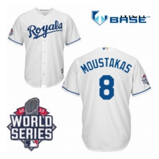 Mens Majestic Kansas City Royals 8 Mike Moustakas Authentic White Home Cool Base 2015 World Series Mens Majestic Kansas City Royals 8 Mike Moustakas Authentic White Home Cool Base 2015 World Series