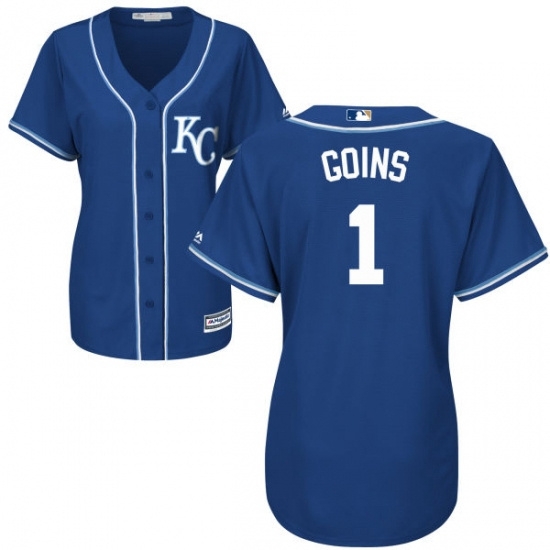 Womens Majestic Kansas City Royals 1 Ryan Goins Replica Blue Alternate 2 Cool Base MLB Jersey Womens Majestic Kansas City Royals 1 Ryan Goins Replica Blue Alternate 2 Cool Base MLB Jersey