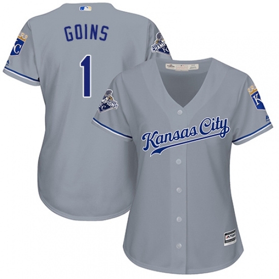 Womens Majestic Kansas City Royals 1 Ryan Goins Replica Grey Road Cool Base MLB Jersey Womens Majestic Kansas City Royals 1 Ryan Goins Replica Grey Road Cool Base MLB Jersey