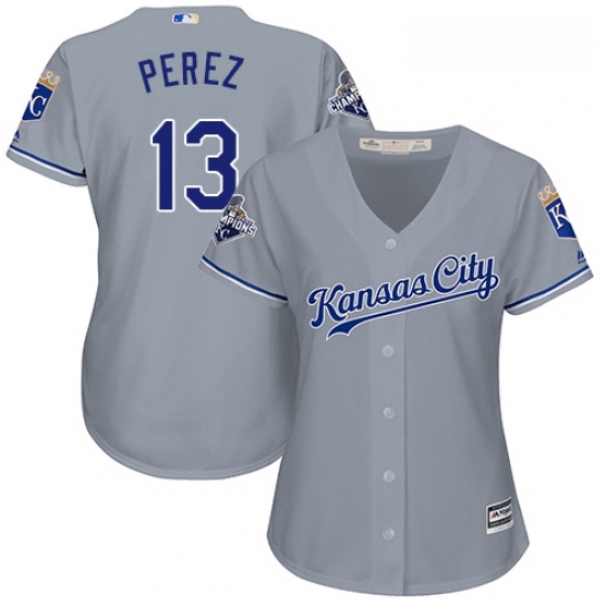 Womens Majestic Kansas City Royals 13 Salvador Perez Replica Grey Road Cool Base MLB Jersey Womens Majestic Kansas City Royals 13 Salvador Perez Replica Grey Road Cool Base MLB Jersey