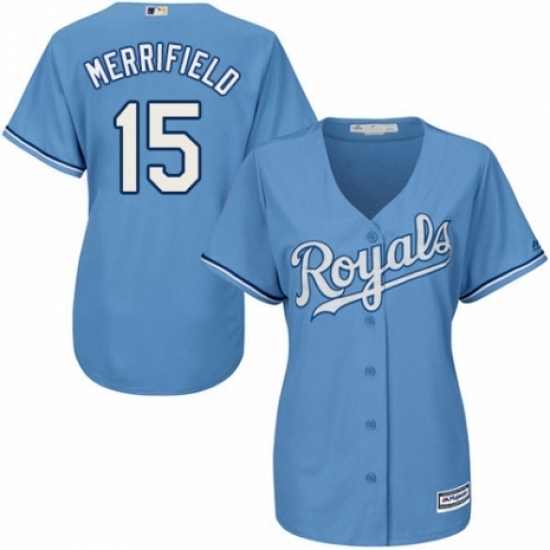 Womens Majestic Kansas City Royals 15 Whit Merrifield Authentic Light Blue Alternate 1 Cool Base MLB Jersey Womens Majestic Kansas City Royals 15 Whit Merrifield Authentic Light Blue Alternate 1 Cool Base MLB Jersey