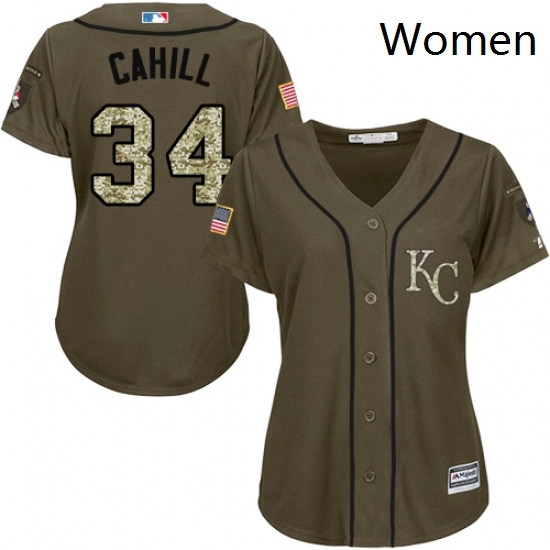 Womens Majestic Kansas City Royals 34 Trevor Cahill Replica Green Salute to Service MLB Jersey Womens Majestic Kansas City Royals 34 Trevor Cahill Replica Green Salute to Service MLB Jersey