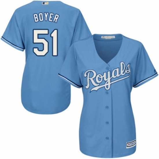 Womens Majestic Kansas City Royals 51 Blaine Boyer Authentic Light Blue Alternate 1 Cool Base MLB Jersey Womens Majestic Kansas City Royals 51 Blaine Boyer Authentic Light Blue Alternate 1 Cool Base MLB Jersey
