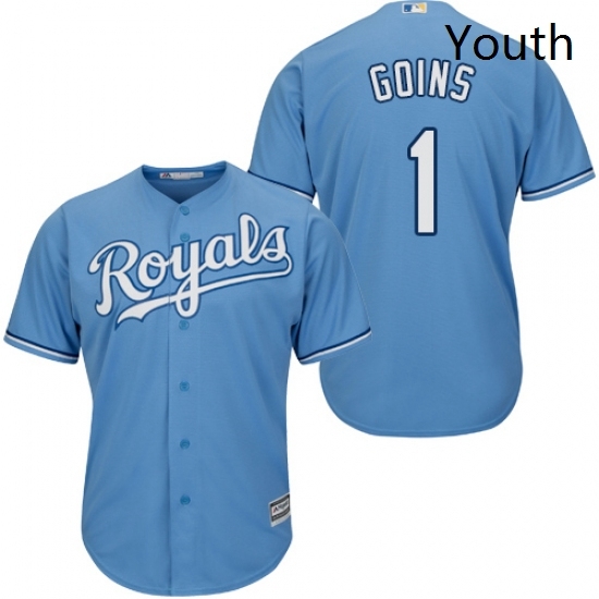 Youth Majestic Kansas City Royals 1 Ryan Goins Replica Light Blue Alternate 1 Cool Base MLB Jersey Youth Majestic Kansas City Royals 1 Ryan Goins Replica Light Blue Alternate 1 Cool Base MLB Jersey