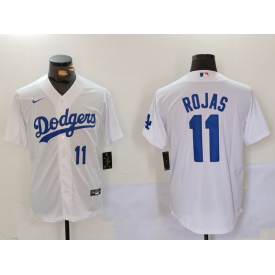 Men Los Angeles Dodgers 11 Miguel Rojas White Cool Base Stitched Baseball Jersey 3 Men Los Angeles Dodgers 11 Miguel Rojas White Cool Base Stitched Baseball Jersey 3