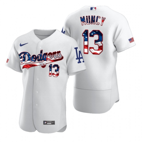 Men Los Angeles Dodgers 13 Max Muncy Men Nike White Fluttering USA Flag Limited Edition Flex Base MLB Jersey Men Los Angeles Dodgers 13 Max Muncy Men Nike White Fluttering USA Flag Limited Edition Flex Base MLB Jersey